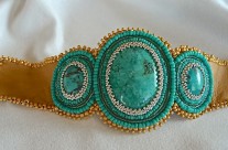 Turquoise Embroidered Leather Cuff